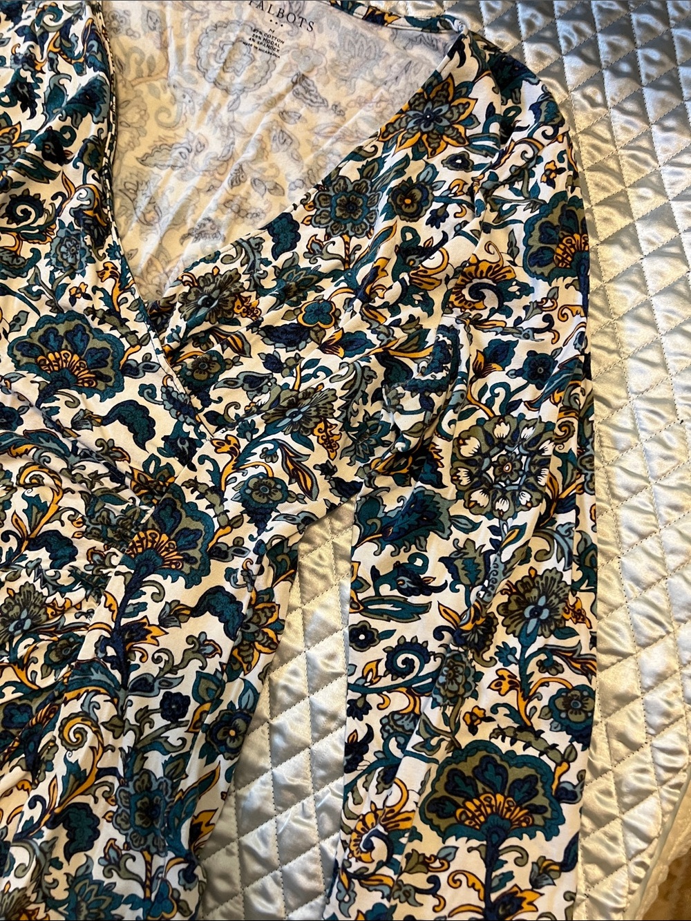 Talbots Teal, Yellow and White Floral Paisley Wrap Tunic - Picture 4 of 9